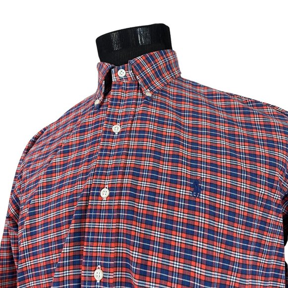 Ralph Lauren | Big Shirt Orange Plaid Long Sleeve Button Front Shirt Medium - Picture 2 of 8